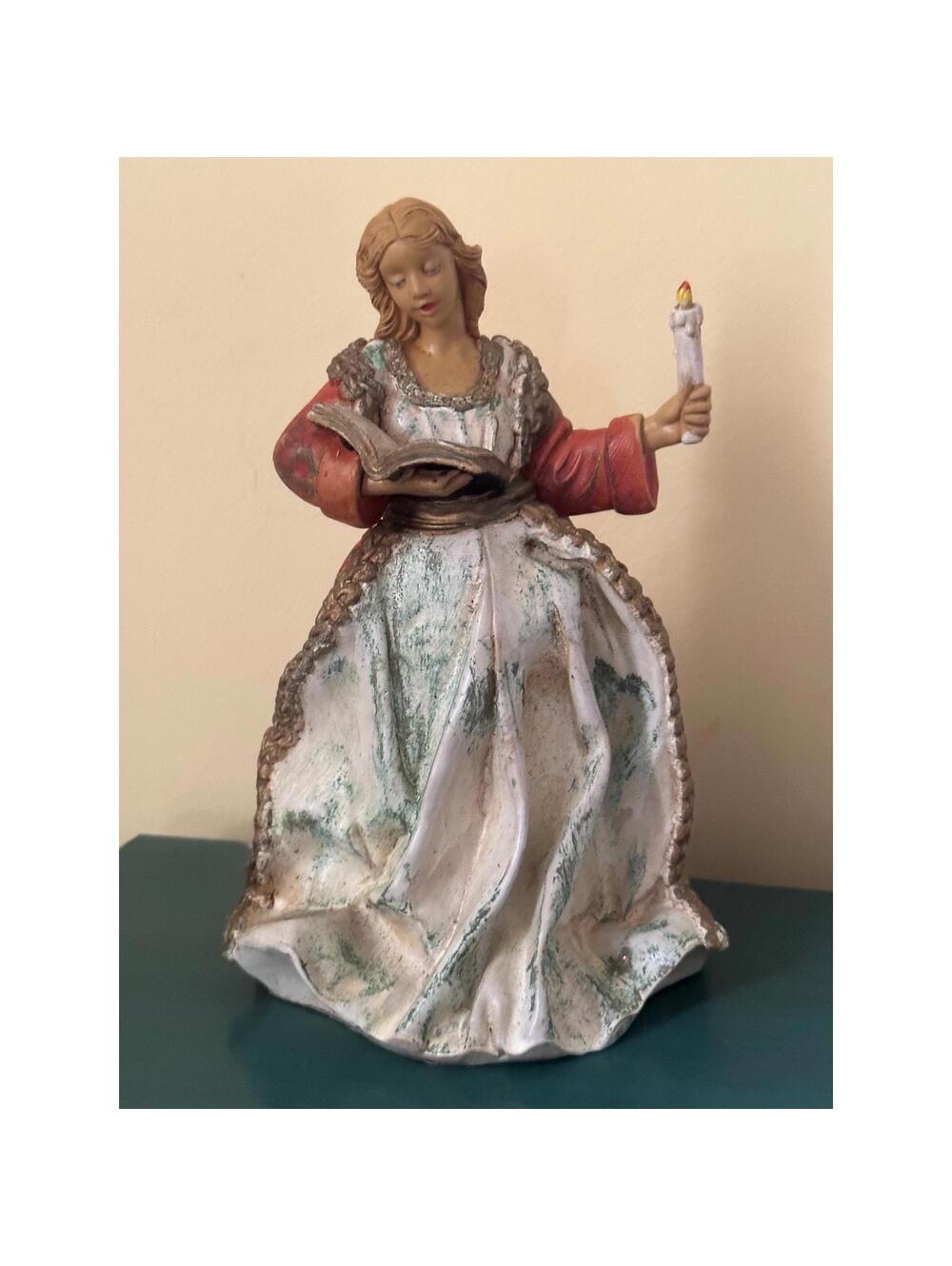 Vintage hand painted ceramic girl figurine Christmas caroler with candle